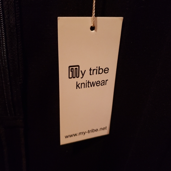 MY TRIBE New Genuine Leather Strip Panel Pencil SKIRT Black White NWT Women's L - Picture 3 of 13